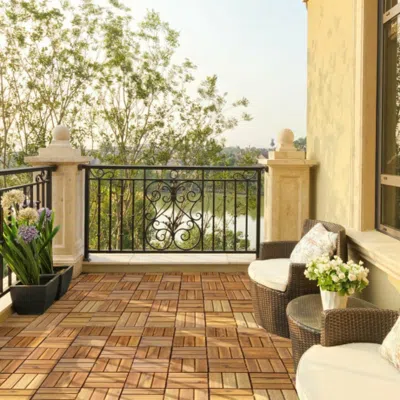 Hivvago 27 Pieces Acacia Wood Interlocking Patio Deck Tile