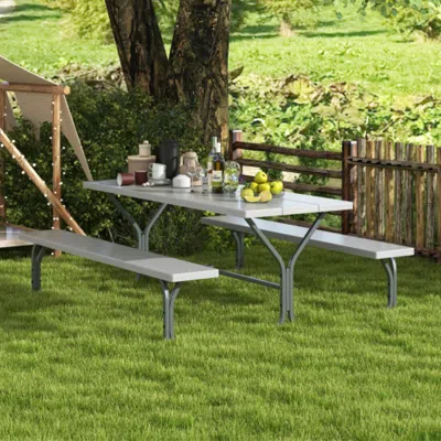 HIVVAGO 6 FT PICNIC TABLE BENCH SET DINING TABLE AND 2 BENCHES WITH METAL FRAME AND HDPE TABLETOP-GREEN 
