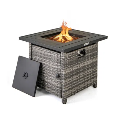 Hivvago 29 Inch Propane Rattan Firepit Table With Lava Rocks And Protective Cover-gray