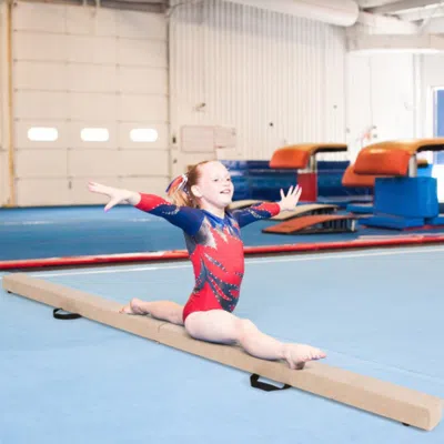 Hivvago 7 Feet Folding Portable Floor Balance Beam With Handles For Gymnasts-blue