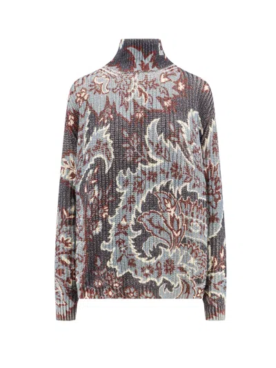 Shop Etro Wool Sweater With Multicolor Pattern