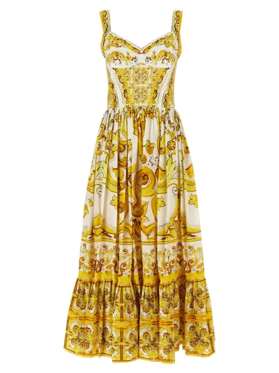 Shop Dolce & Gabbana Maiolica Dresses In Yellow