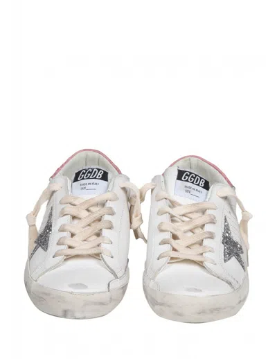 Shop Golden Goose Leather Sneakers In White/silver