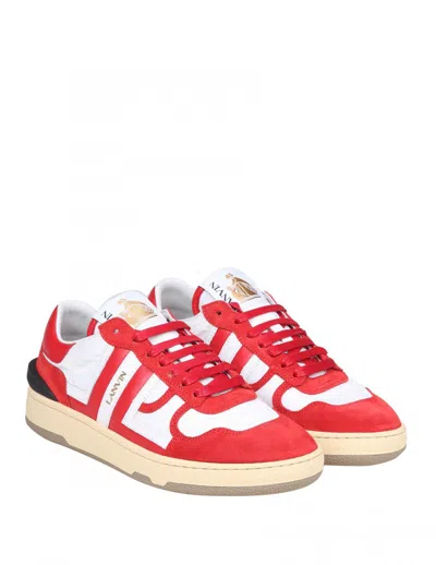 Shop Lanvin Leather And Suede Sneakers With Nylon Inserts In Red/white