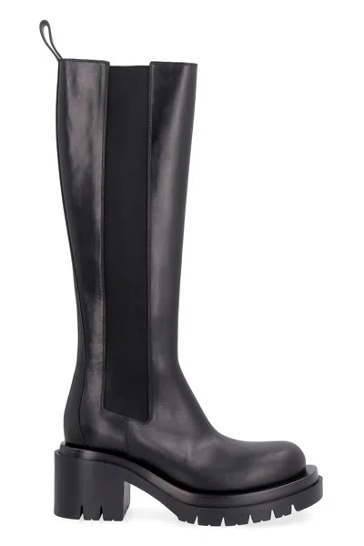 Shop Bottega Veneta Women's Lug Leather Boots In Black