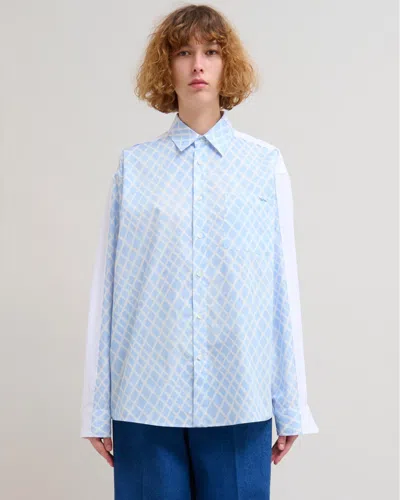 Marni Lattice-print Contrast-back Long-sleeve Button-down Shirt In Blue
