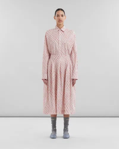Marni Landscapes Cotton Poplin Midi Skirt In Pink