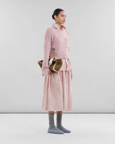 Marni Landscapes Cotton Poplin Midi Skirt In Pink
