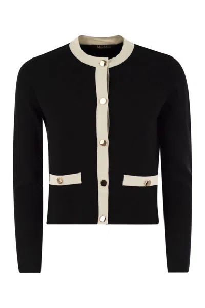 Max Mara Studio Buttoned Crewneck Jacket In Black/white