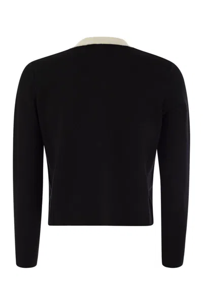 Max Mara Studio Buttoned Crewneck Jacket In Black/white