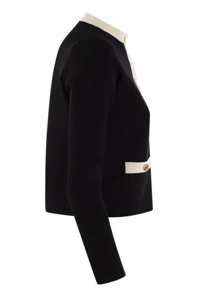 Max Mara Studio Buttoned Crewneck Jacket In Black/white