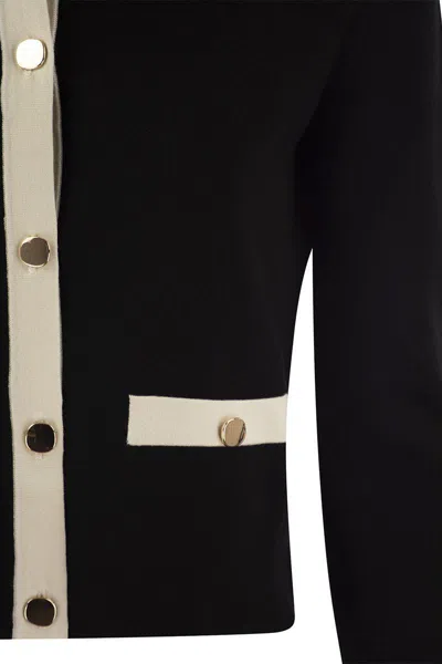 Max Mara Studio Buttoned Crewneck Jacket In Black/white