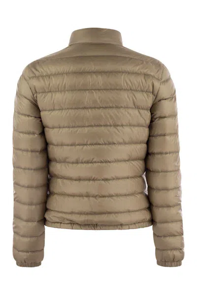 Shop Moncler Lans - Short Down Jacket In Beige