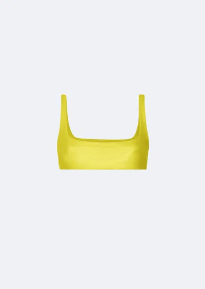 Lapointe Faux Leather Scoop Bra In Chartreuse
