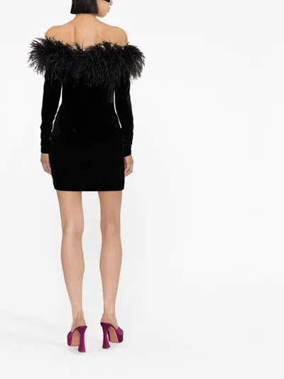 Alessandra Rich Feathered Off-the-shoulder Velvet Dress