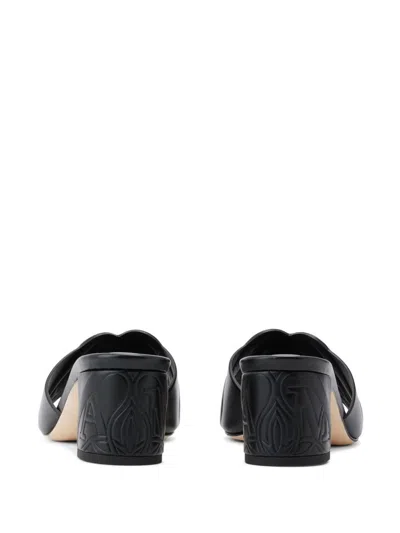 Alexander Mcqueen Black Slip-on Sandals With Embossed Logo In Padded Leather Woman