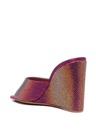 Amina Muaddi Lupita Crystal-embellished Satin Wedge Sandals