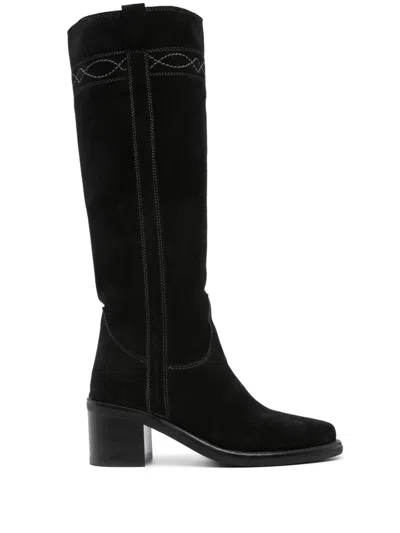 Ash Suede Leather Heel Boots In Black