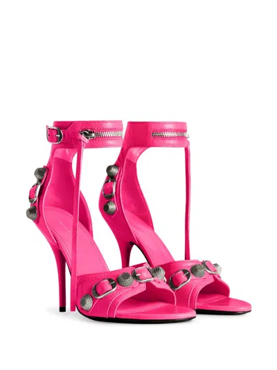 Shop Balenciaga Le Cagole Leather Heel Sandals