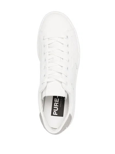 Golden Goose Purestar Sneakers In White Leather With Tone-on-tone Star And Silver Micro-glitter Heel Tab