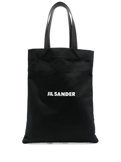 Jil Sander Logo Print Cotton-linen Blend Tote Bag