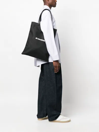 Jil Sander Logo Print Cotton-linen Blend Tote Bag