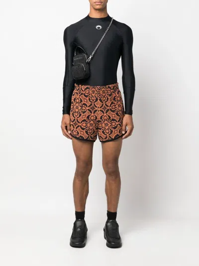 Marine Serre Towelling Finish Running Shorts With Graphic Print