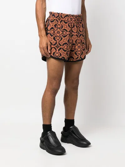 Marine Serre Towelling Finish Running Shorts With Graphic Print