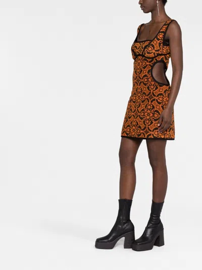 Marine Serre Geometric Pattern Embroidered Squaredneck Mini Dress