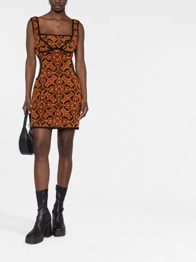 Marine Serre Geometric Pattern Embroidered Squaredneck Mini Dress