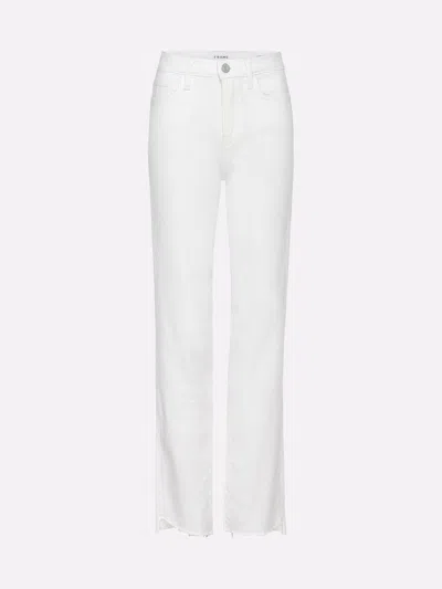 Frame Le High Straight Cascade Raw Hem Jeans In White
