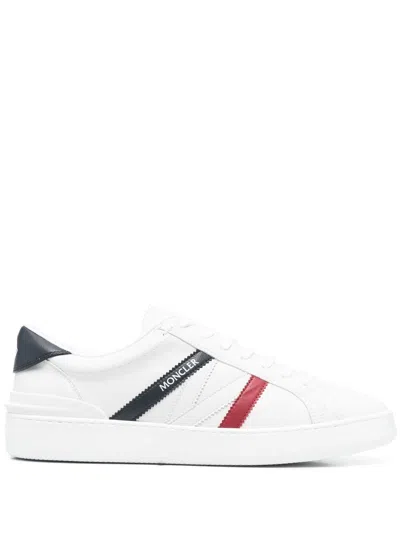 Moncler Monaco White Low Top Sneakers With Tricolor Stripes And Logo In Faux Leather Woman