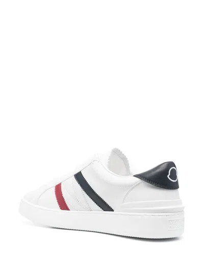 Moncler Monaco White Low Top Sneakers With Tricolor Stripes And Logo In Faux Leather Woman