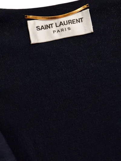 Saint Laurent Ruched V-neck Minidress In Blue