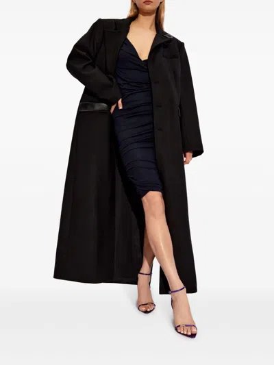 Saint Laurent Ruched V-neck Minidress In Blue