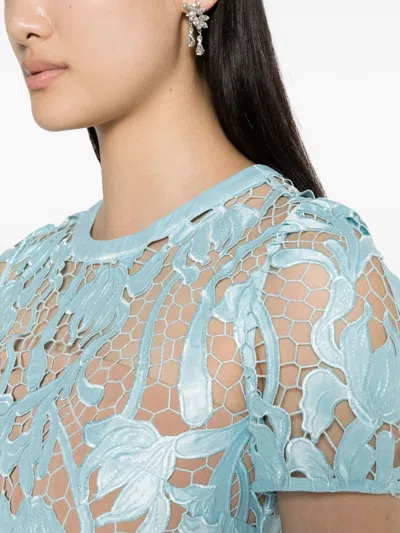 Self-portrait Self Portrait Women Light Blue Short Sleeve Round Neckline Lace Midi Dress