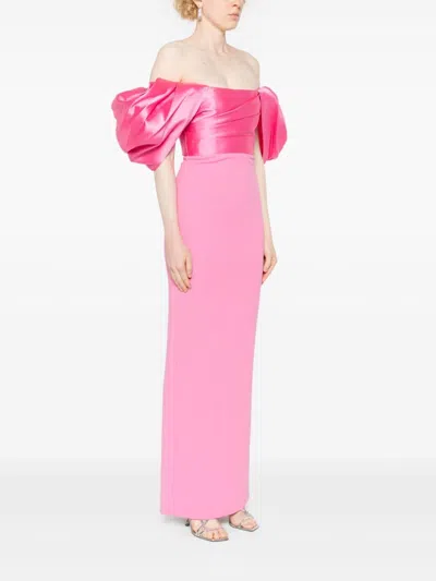 Solace London Sian Off-shoulder Gown In Pink