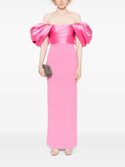 Solace London Sian Off-shoulder Gown In Pink