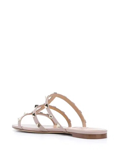 Shop Valentino Garavani Rockstud Leather Flat Sandals