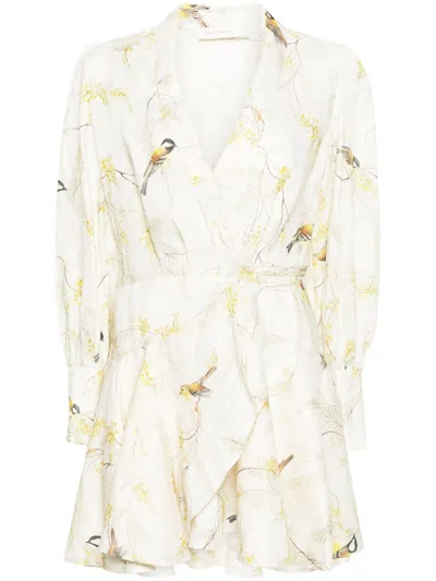 Shop Zimmermann Floral Print Linen Wrap Mini Dress