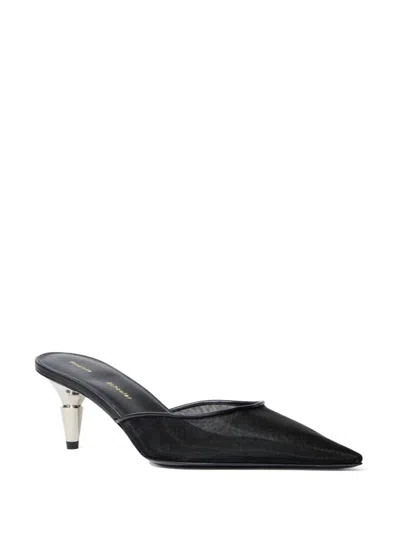 Proenza Schouler Spike Leather-trimmed Mesh Point-toe Mules In Black
