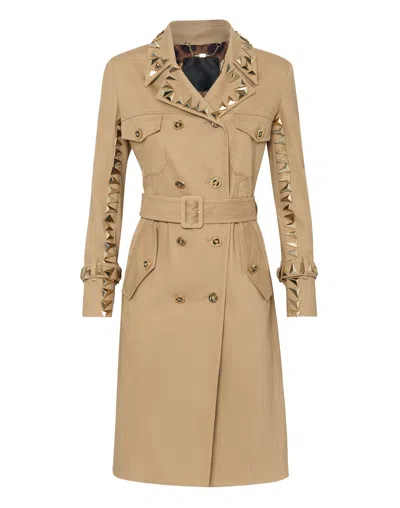 PHILIPP PLEIN CANVAS TRENCH COAT STUDS 