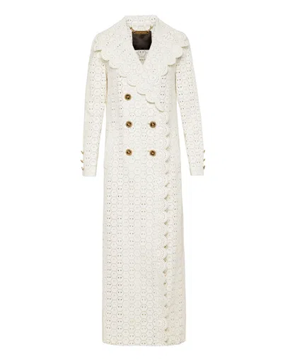Philipp Plein Long Sangallo Leather Trench Coat In White