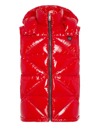 Philipp Plein Hexagon Logo-plaque Padded Gilet In Red