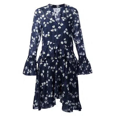 Derek Lam 10 Crosby Women's Floral Knee Length Flared Dress In Navy In Blue