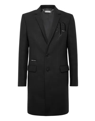 Philipp Plein Coat Long "gothic P" Gothic Plein In Black