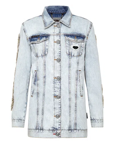 PHILIPP PLEIN DENIM JACKET CRYSTAL CABLE 