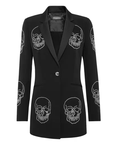 Philipp Plein Coat Long Skull In Black