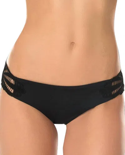 Becca Women's Sunburst Crochet Tab Side Hipster Bikini Bottom In Black In Black