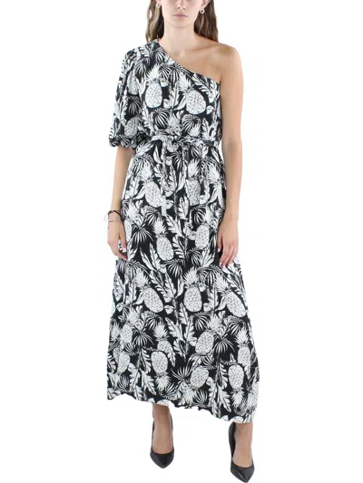 Elie Tahari Pineapple Womens Linen Blend One Shoulder Maxi Dress In Multi